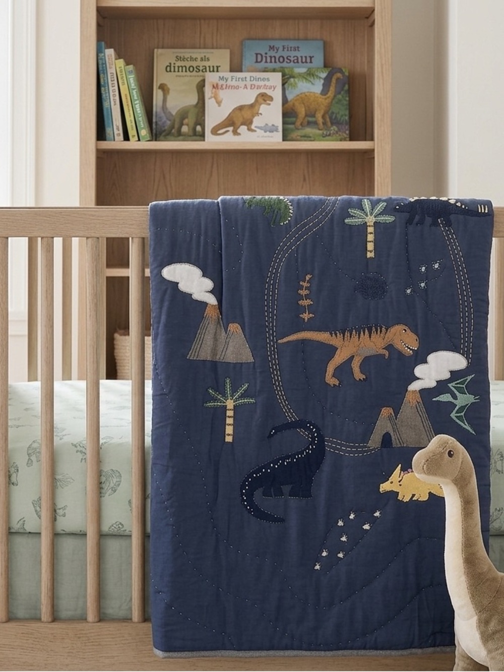 Handmade Dinosaur Embroidery Baby/Toddler Crib Cotton Quilt Hand stitched